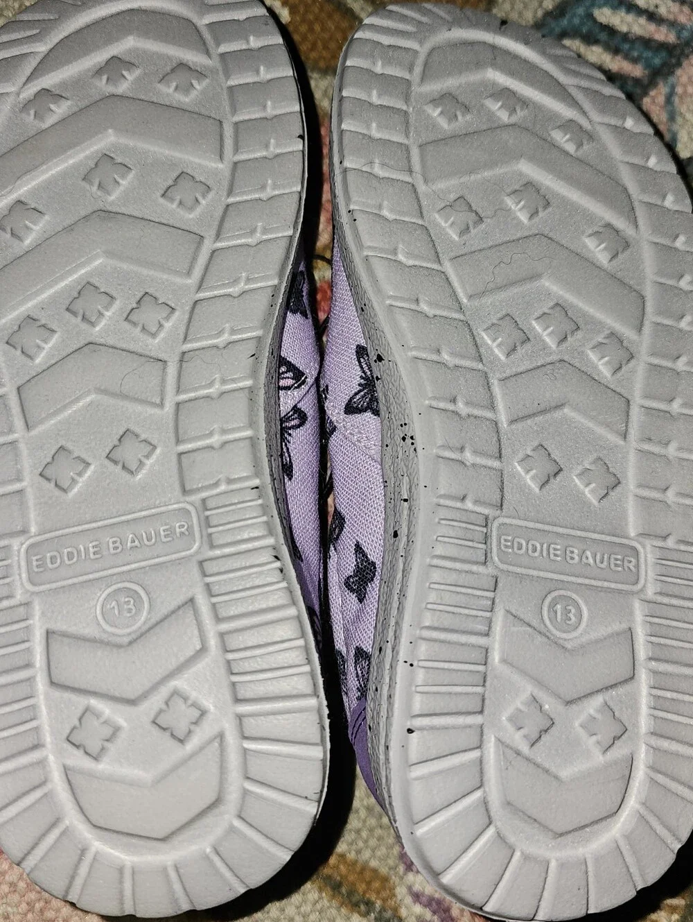 NWT Eddie Bauer Purple Butterfly Canvas Slip-On Loafers Sz 13